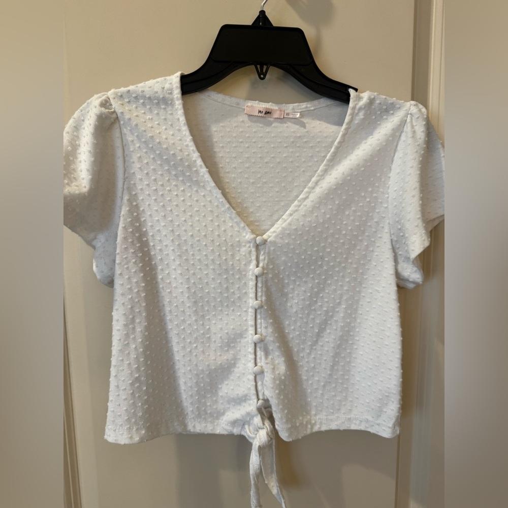 Miami White Textured V-Neck Blouse